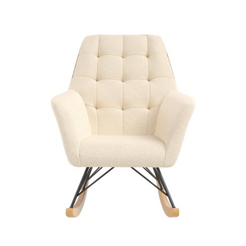 April Ivory Velvet Fabric Upholstered Glider Rocker,nursery Rocking  Chair,with High Backrest Mid Century Rocking Chair-maison Boucle‎ : Target