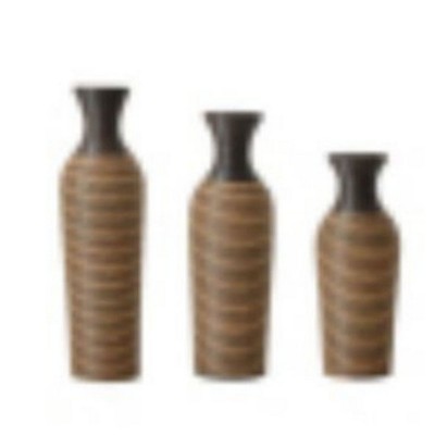 Infurnic Decorative Vases Set of 3 Designer Vases Artificial Rattan Vases for Living Room, Entryway, or Hallway, Beige, 22.83"*8.26"*29.72"
