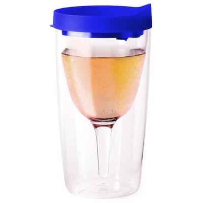 Vino2Go Blue Acrylic Insulated Wine Tumbler with Slide Lid, 10 Ounce