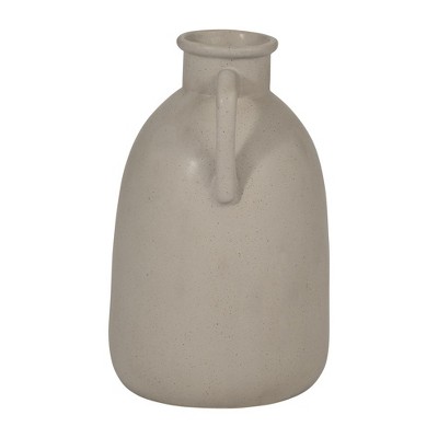 10" Beige Ceramic Vase with Dual Handles