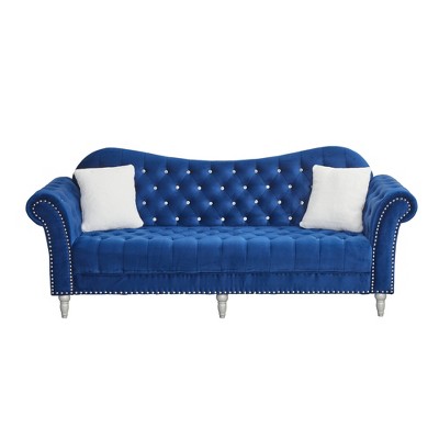 Velvet Rolled Arm Chesterfield Loveseat Sofa with Two Pillow,Tufted for Office Home