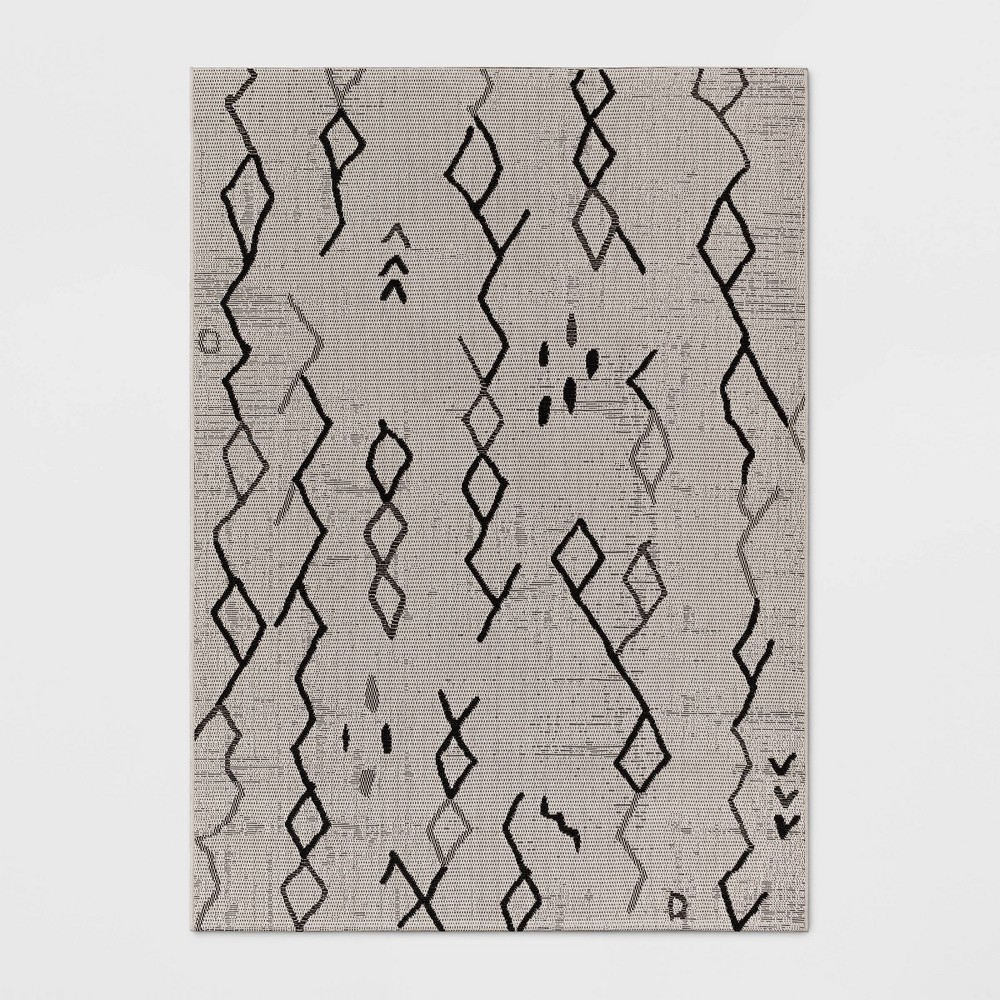 Photos - Area Rug 5'3"x7' Grace Sketch Diamond Indoor/Outdoor Rug - Black/White - Threshold™