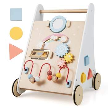 Infans Wooden Baby Walker Baby Activity Center with Mirror Shape Sorter for 1+ Year Old