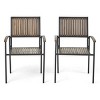Modern Acacia Wood Patio Dining Chair Set of 2,Outdoor Armest Dining Chair with Metal Legs for Garden Backyard -Tanpinhause - 2 of 4