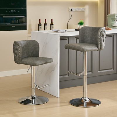VYNXARIA Swivel Barstools Adjusatble Seat Height With Chrome Base, Modern PU Upholstered Bar Stools with the whole Back Tufted£¬Gray, Set of 2