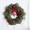 Olive Wreath Front Door Red Berry Decoration Winter Bowknot Leaves Wreath with Red Berry and Jingle Bell Farmhouse Front Door - 3 of 4