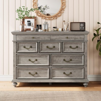 9 Drawers Dresser for Bedroom, Farmhouse Wood Chest of Drawers with Rustic Handle