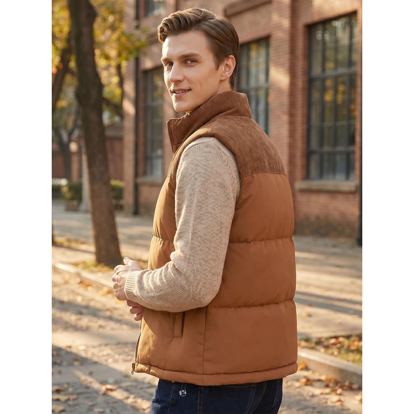 Мужская куртка INSPIRE CHIC Outerwear Sleeveless Winter Puffer Jacket Vest X-Large Brown, цвет: Коричневый — фото 4