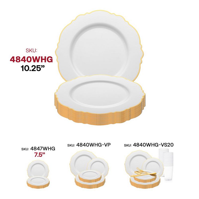 Smarty Had A Party 10.25" White with Gold Rim Round Blossom Disposable Plastic Dinner Plates (120 Plates), 5 of 7