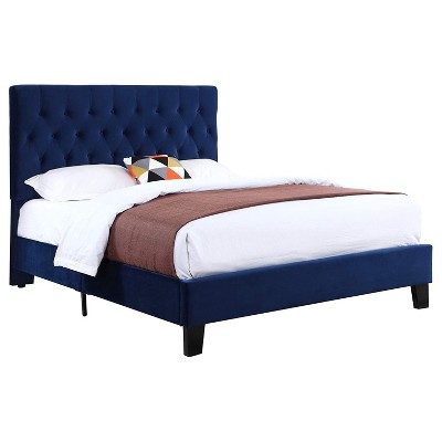 Wallace & Bay Dalton Queen Velvet Upholstered Bed Headboard and Footboard for Low Profile Box Spring or Foundation, Cobalt