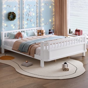 Lycvki Wood Platform Bed with Safety Guardrails and Detachable Fence - 1 of 4