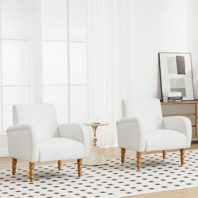 Modern Chenille Fabric Accent Chair, Upholstered Armchair with Solid Wood Legs - Comfy Single Sofa for Reading, Living Room, Bedroom