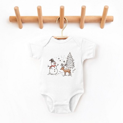 The Juniper Shop Deer Snowman Scene Baby Bodysuit