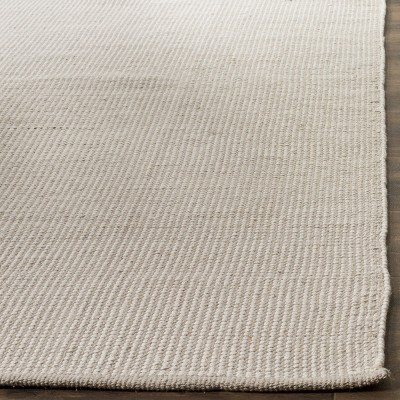 Ivory and Grey Handwoven Wool Cotton Area Rug, 10' x 14'