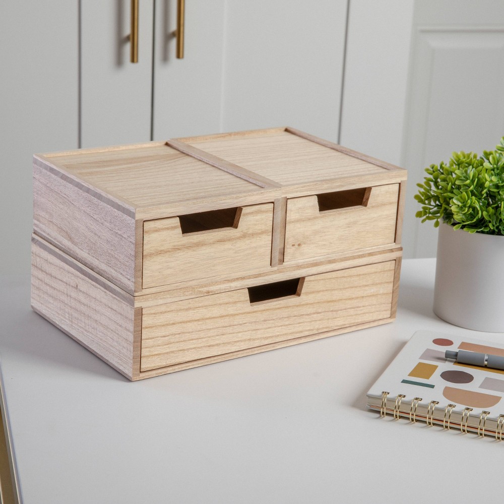 Photos - Accessory Martha Stewart 3pc Stackable Paulownia Wood Boxes Natural Wood 