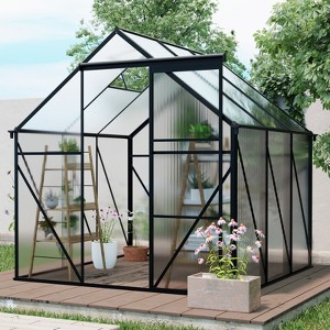 CAVINAS 6x8 ft Polycarbonate Greenhouse with Raised Base and Anchor Aluminum Heavy Duty Walk-in Greenhouses for Backyard - 1 of 4