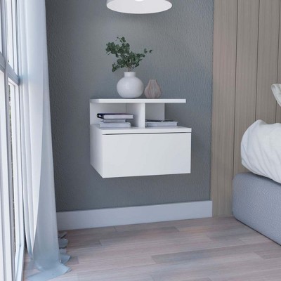 Lycvki Wall Mounted Nightstand with Single Drawer and 2-Tier Shelf