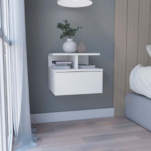 Lycvki Wall Mounted Nightstand with Single Drawer and 2-Tier Shelf - 1 of 4