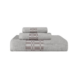 100% Cotton Medium Weight Geometric Border 3 Piece Assorted Bathroom Towel Set by Blue Nile Mills - 1 of 4
