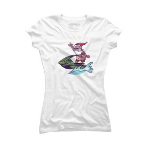 Junior's Design By Humans Christmas Cartoon Santa Riding A Jet Ski By rasok T-Shirt - 1 of 3