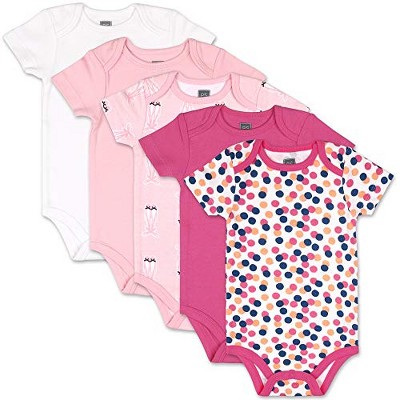 Image of The Peanutshell Baby Girl Short Sleeve Bodysuits, 5-Pack, Dots & Ballet Slippers, Newborn