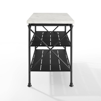 White Faux Marble and Matte Black Steel Kitchen Island Cart