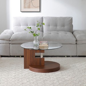 GDFStudio Dunn 34.5" Double-Layer Round Wood and Glass Coffee Table - 1 of 4