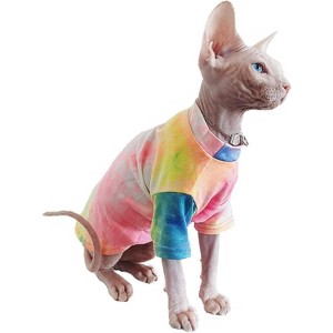 Sphynx Cat Clothes, Hairless Cats Rainbow Rendering T-Shirt, Breathable Cat Wear Clothes Vest Shirts for Sphynx, Cornish Rex - 1 of 4