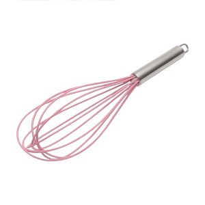 Unique Bargains 12" 6-Wire Whisk Hand Wash Stainless Steel Silicone Pink Silver Tone - 1 of 4