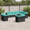 vidaXL 12-Piece Patio Sofa Set with Cushions | Black PE Rattan | Modular Garden Furniture | Outdoor Terrace Seating | Blue Removable Cushion Covers - 2 of 4