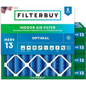 Filterbuy 24x24x4 Air Filter (5-Pack), Pleated MERV 13 Health Defense Replacement HVAC AC Furnace Filters (Actual Size: 23.38 x 23.38 x 3.63) - 1 of 4