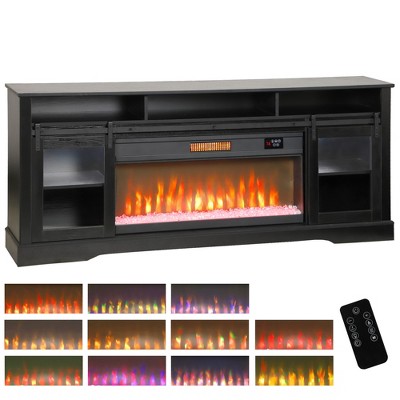 HOMCOM Fireplace TV Stand for TVs Up to 80 Inch, Entertainment Center with 36" Electric Fireplace, TV Console with Open Storage, Side Cabinets, Black