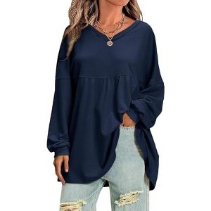 EXLURA EXLURA Womens Spring Long Sleeve Shirts V Neck Casual Maternity Tops Loose Babydoll Pullover Dressy Tunic Blouse Outfits 2025 Apricot - 1 of 4