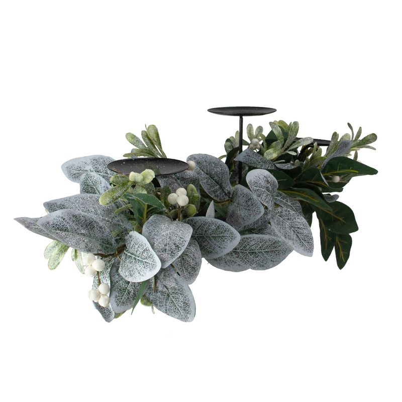 Northlight 32" Iced Leaves and Winter Berries Artificial Christmas Pillar Candle Holder, 3 of 5