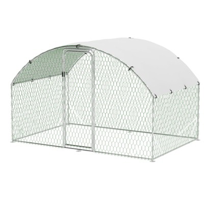 Metal Chicken Coop with Run, Walk-In Poultry Cage for Yard with Waterproof & UV-Resistant Cover, 9.8x6.5x6.5ft Dome Roof Outdoor Chicken Pen for Hen,