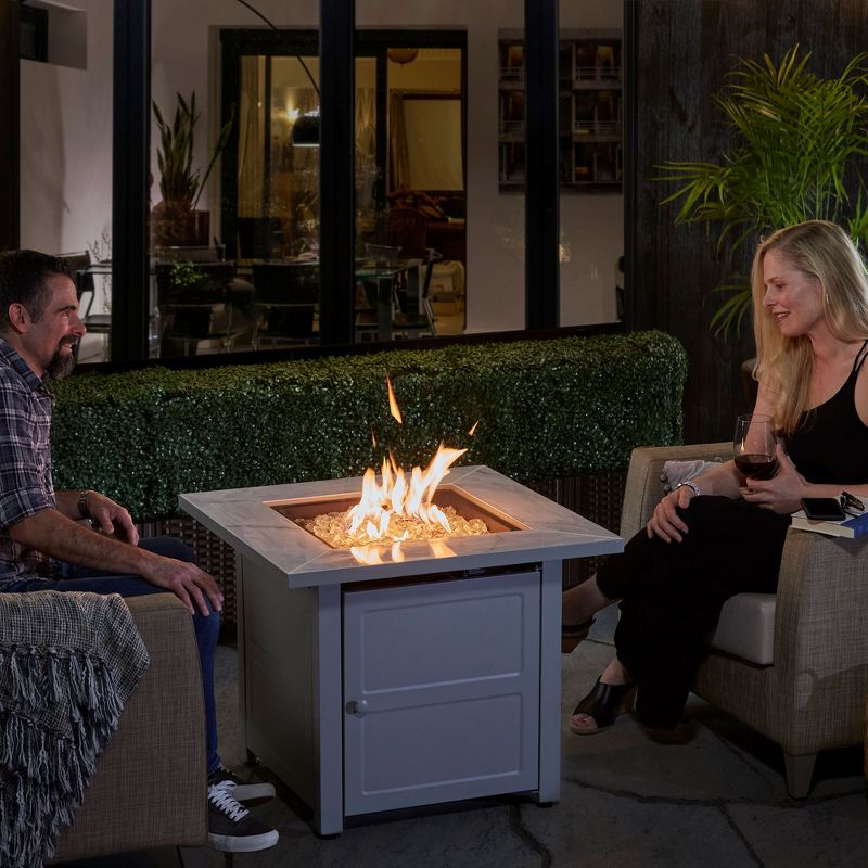 Endless Summer 30 Inch Square Outdoor Gas Fire Pit Table with Mantel, Slate Finish, Fire Glass, and Protective Cover, 4 of 7