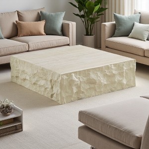 35.43" Fiberglass Square Stone-Look Coffee Table - 1 of 4