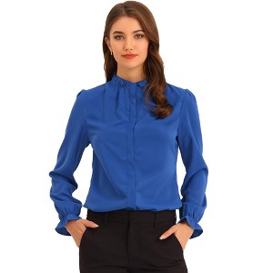 INSPIRE CHIC Women's Button Down Ruffle Collar Long Sleeve Chiffon Shirt - 1 of 4