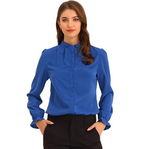 Allegra K Women's Button Down Ruffle Collar Long Sleeve Chiffon Shirt - image 1 of 4