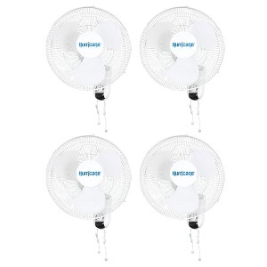 Hurricane Classic 16 Inch 90 Degree Oscillating Indoor 3 Speed Wall Mounted Fan with Adjustable Tilt and Pull Chain Control, White (4 Pack) - 1 of 4