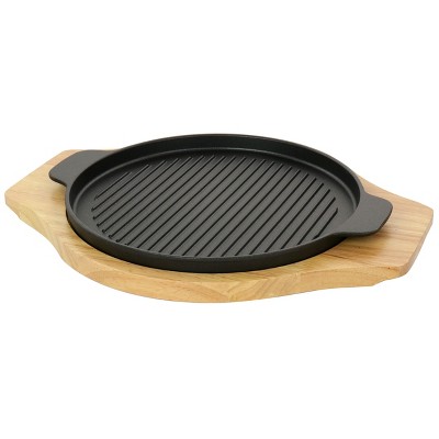 Gibson Home Calvary Nonstick Cast Iron Grill Pan with Wooden Base Set