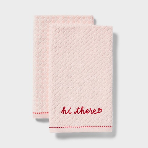 2pk Valentines 'hi there' Embroidered Hand Towels Pink - Threshold™