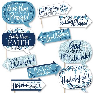 Big Dot of Happiness Funny Blue Elegant Cross - Boy Religious Party Photo Booth Props Kit - 10 Piece - 1 of 4