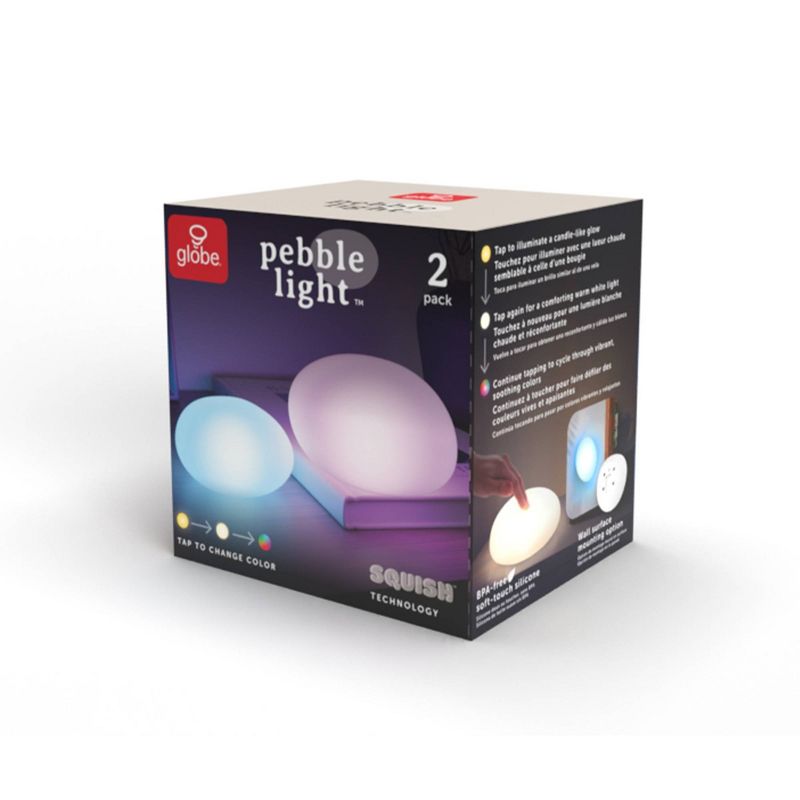 Globe Electric Squish 2pk LED Pebble Indoor Outdoor Tap Night Lights with USB Rechargeable Cable Included, 1 of 8