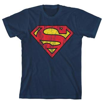 Superman Distressed Logo Youth Boys Navy T-Shirt