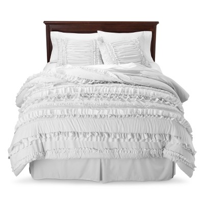 Belle White Microfiber Queen Ruffled Comforter Set