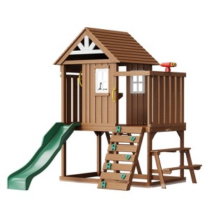 GustoWave Outdoor Wooden Playhouse, Modern Cedar Playhouse for Age 3-10 Years Kids, Garden Games Cottage, Country Style Cedar with Slide - 1 of 4