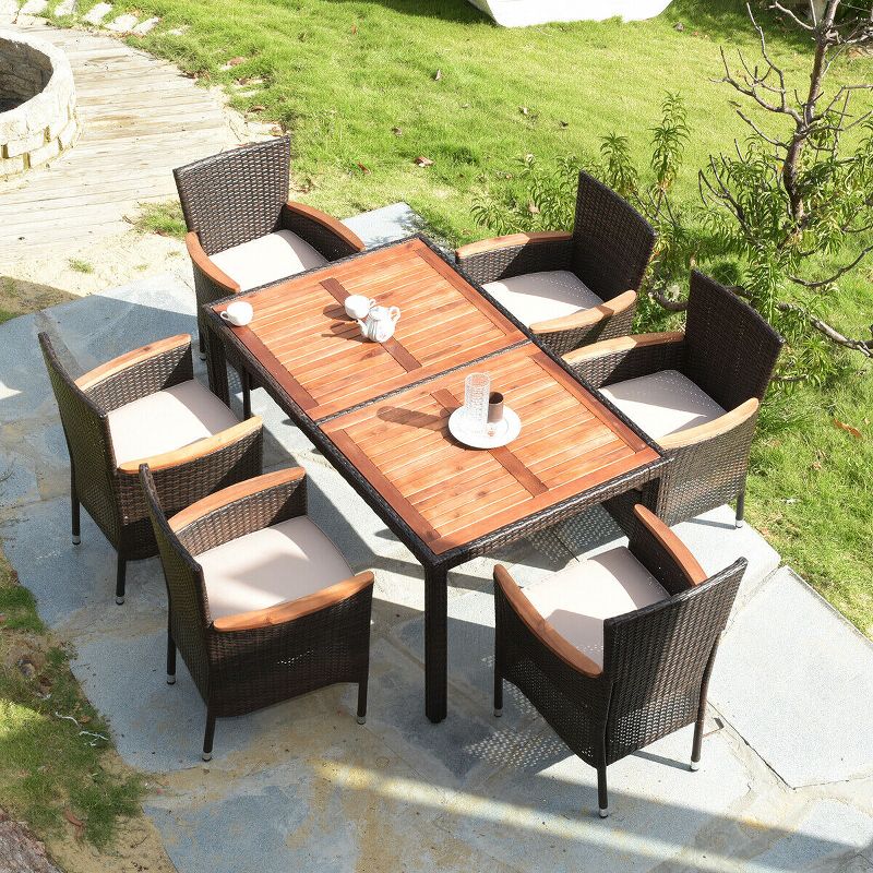 Costway 7PCS Patio Rattan Dining Set 6 Stackable Chairs Cushioned, 5 of 10