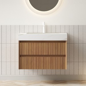 GDFStudio Emmry Modern Sintered Stone Bathroom Vanity with Ceramic Basin and 2 Drawers - 1 of 4