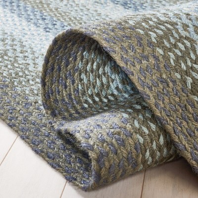 Light Blue and Green Braided Oval Jute Area Rug 4'x6'